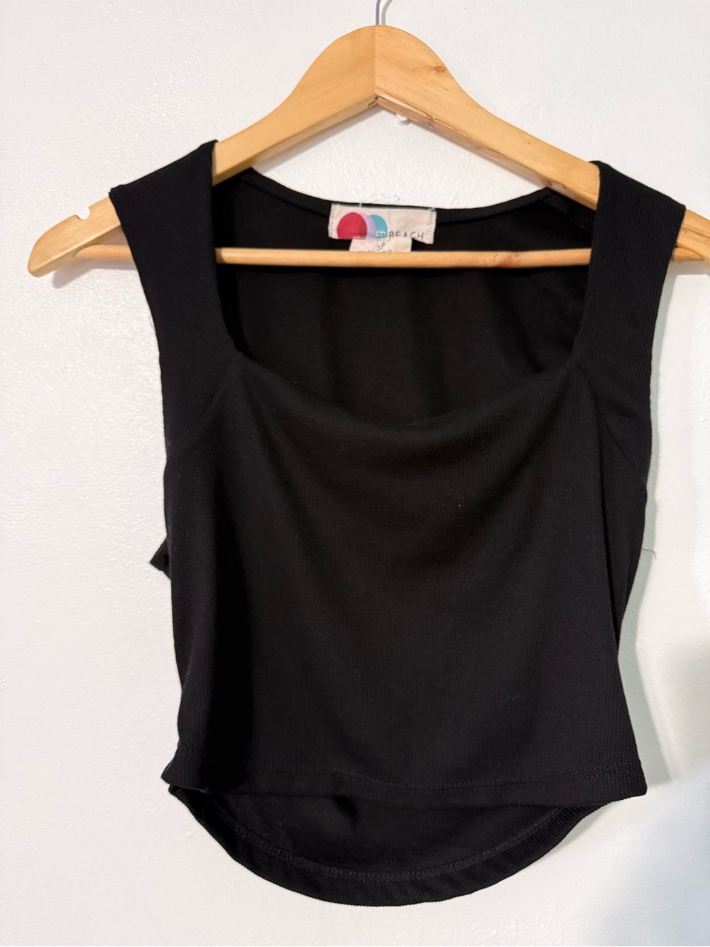 FP Beach Free People Black Square-Neck Ribbed Crop Tank